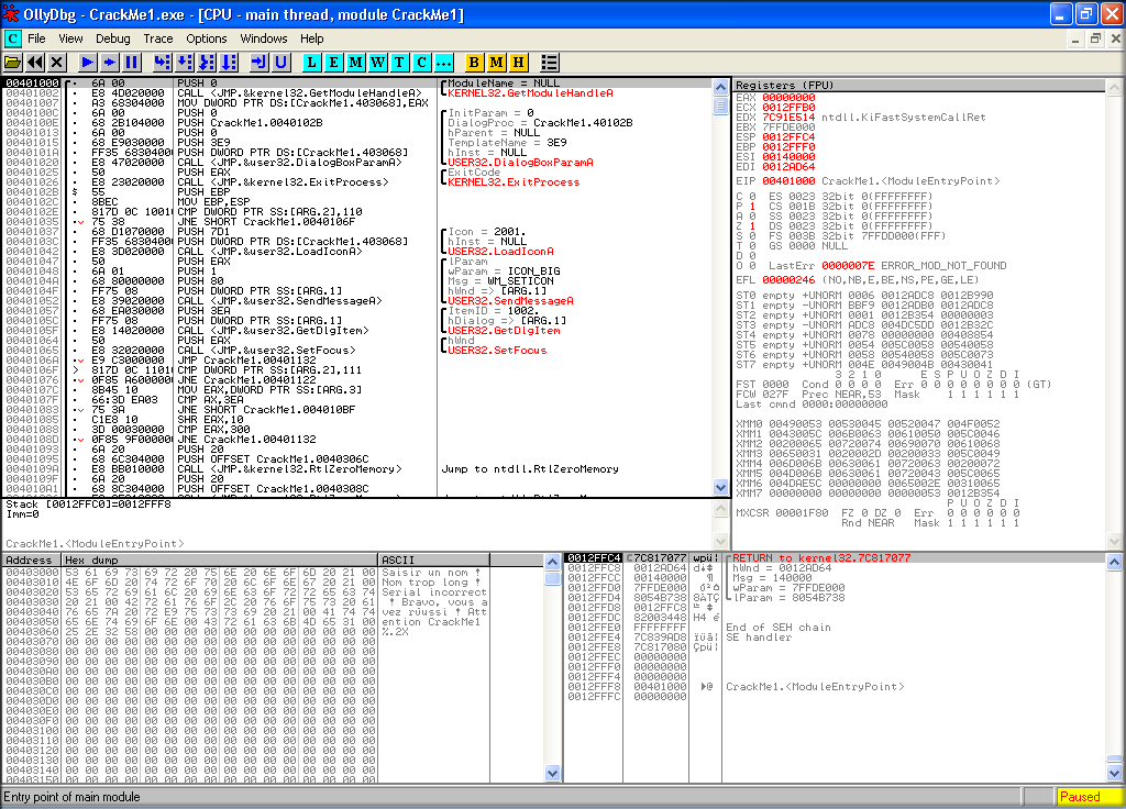 CrackMe1 dans Olly